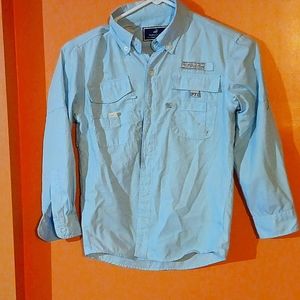 BOYS, PT--PROPERLY TIED-- PERFORMANCE FISHING SHIRT--SIZE 7--  BLUE AND WHITE